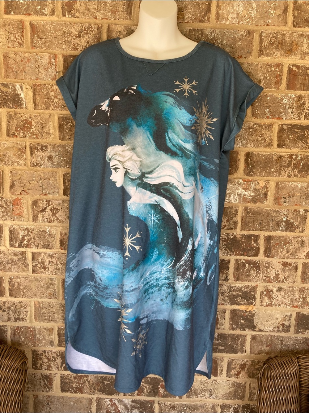 Disney Blue Teal Graphic Women's Nightgown with Elsa Motif - Picture 1 of 7